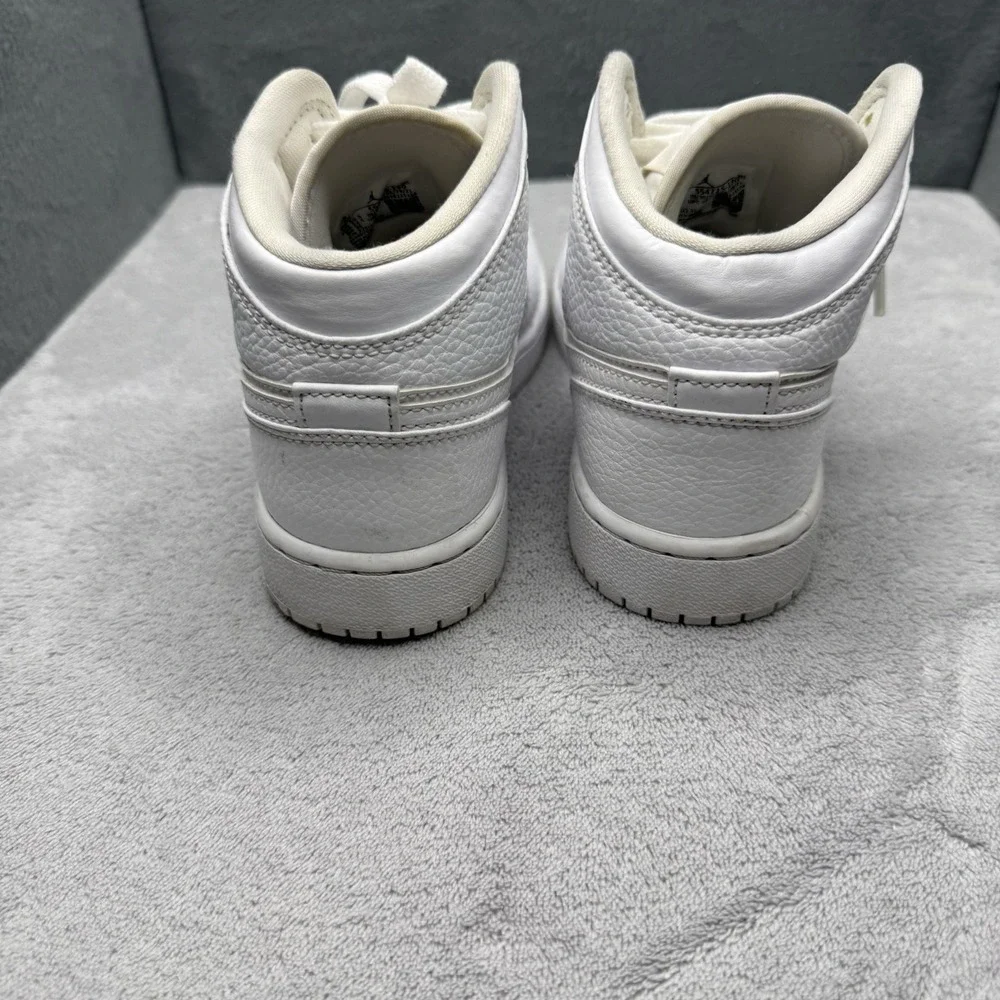 Air Jordan 1 Mid GS Triple White 3.5Y White Leather Sneakers 554725-130